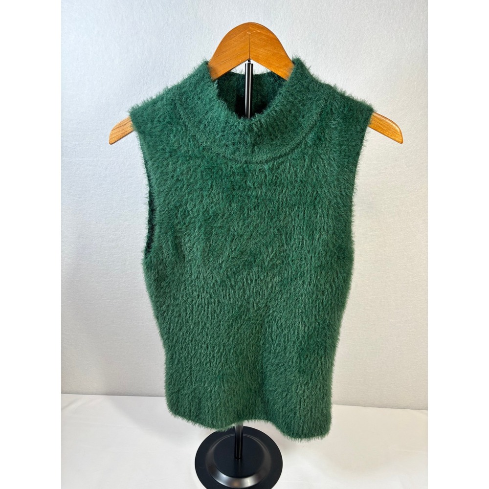 4SI3NNA Alesandra Top Green Fuzzy Eyelash Knit Mock Neck Sweater Vest SCSK637IHG